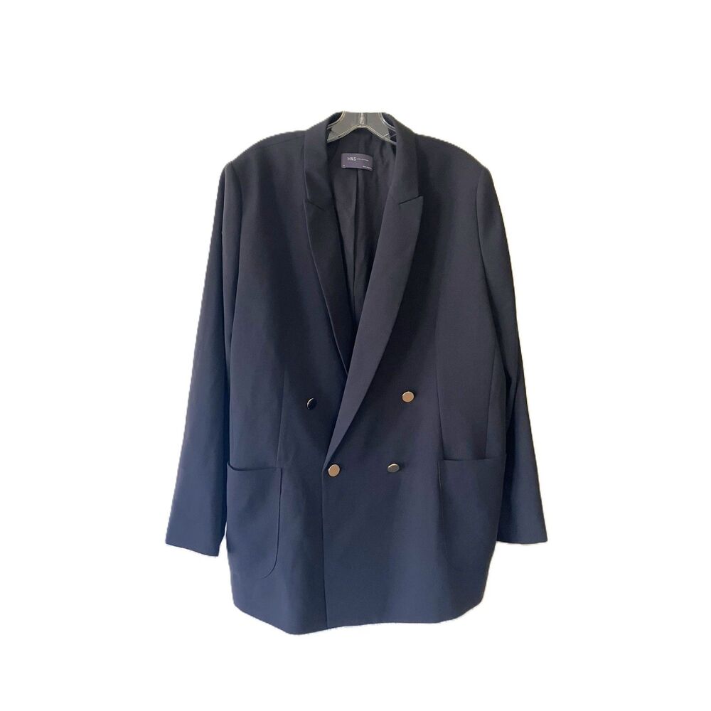 M&S Collection Black Blazer Jacket Size 18 US 22 UK Double Breasted